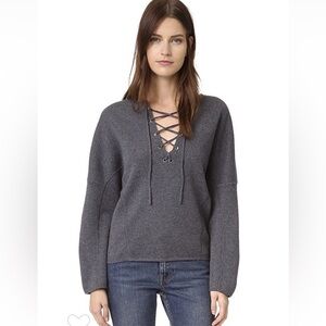Vince. Merino Wool & Cashmere Gray Lace-Up Scoop Neck Sweater Small